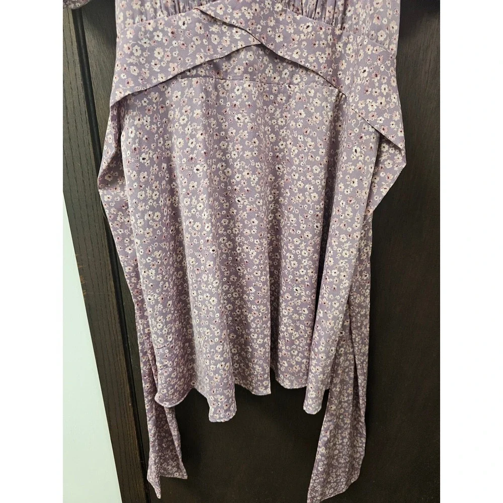 Arula Raella Purple Floral Puff Sleeve Mini Dress Square Neck Cottagecore Size X